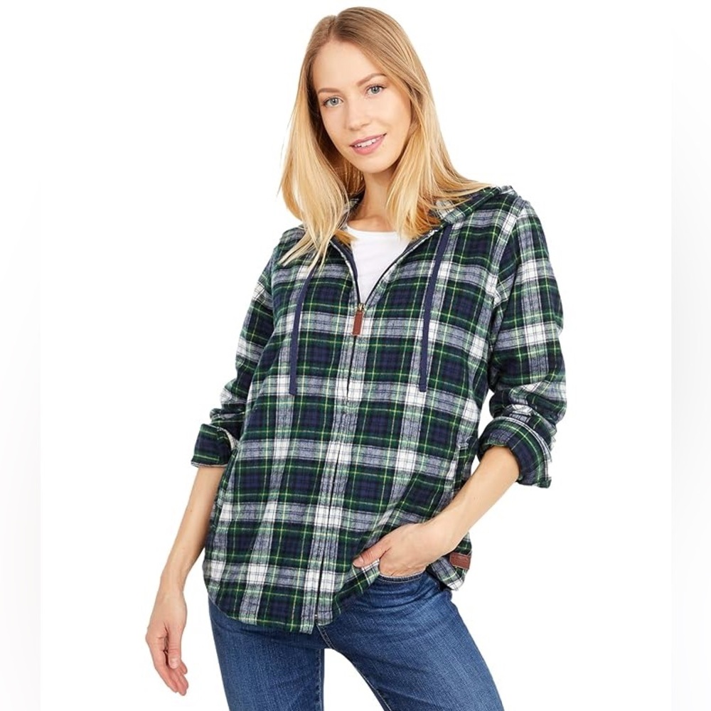 L.L Bean zip up plaid flannel hoodie | size large